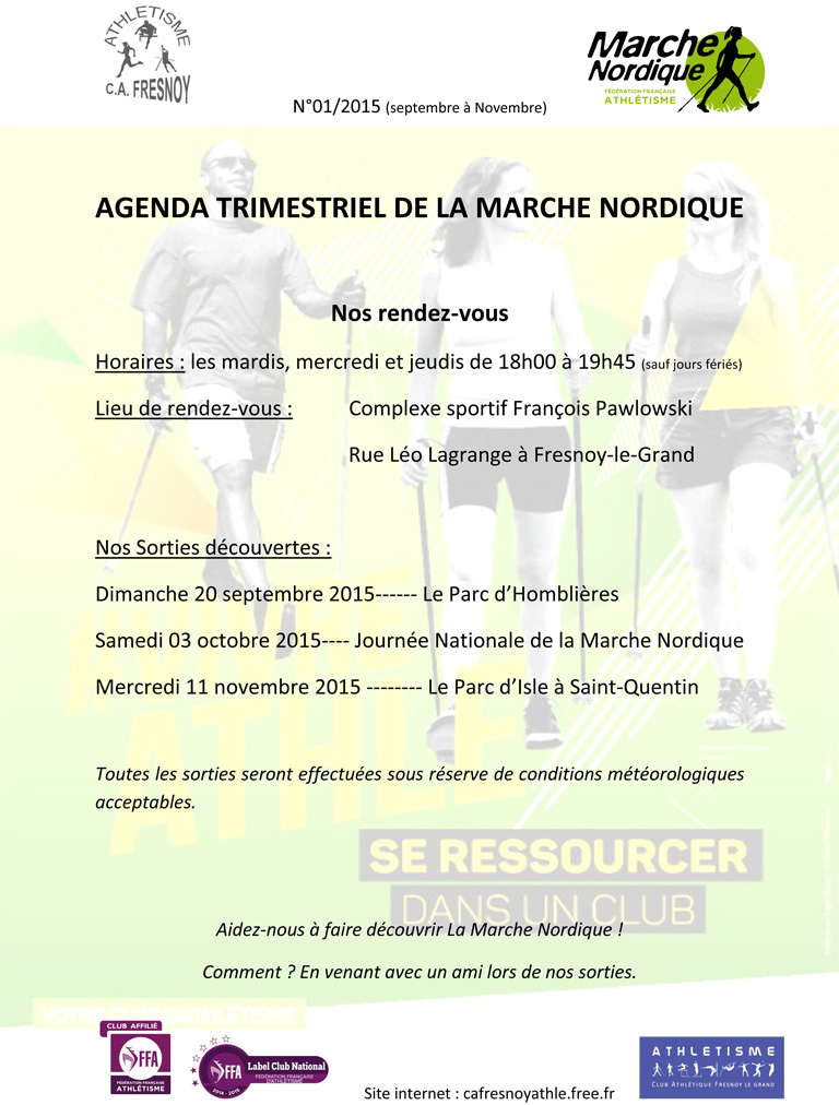 Agenda Trimestrial de la Marche Nordique
